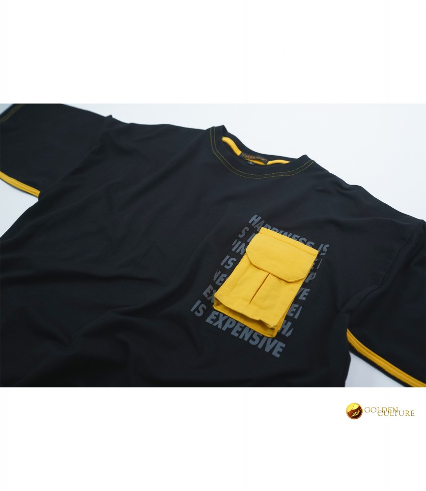 HAPPINESS IS EXPENSIVE Pockets Oversized T-Shirt (Black)